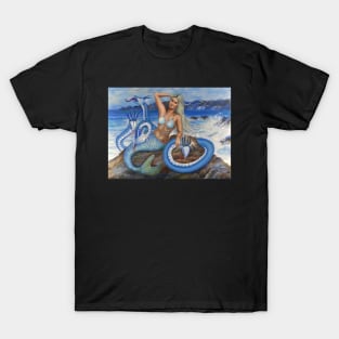 Mermaid on rocks with sea monsters serpents T-Shirt